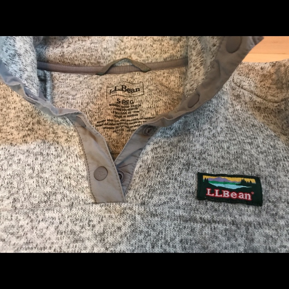 Ll Bean 1/4 Pullover Snap Button Gray Sweater - image 2